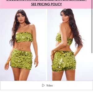 Green sequin bandeau crop top pretty little thing